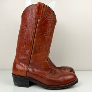 Vintage Double H Men’s Size 8.5 D Orange Brown Leather Western Cowboy Boots USA